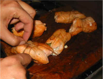 rollos de salmón con granada
